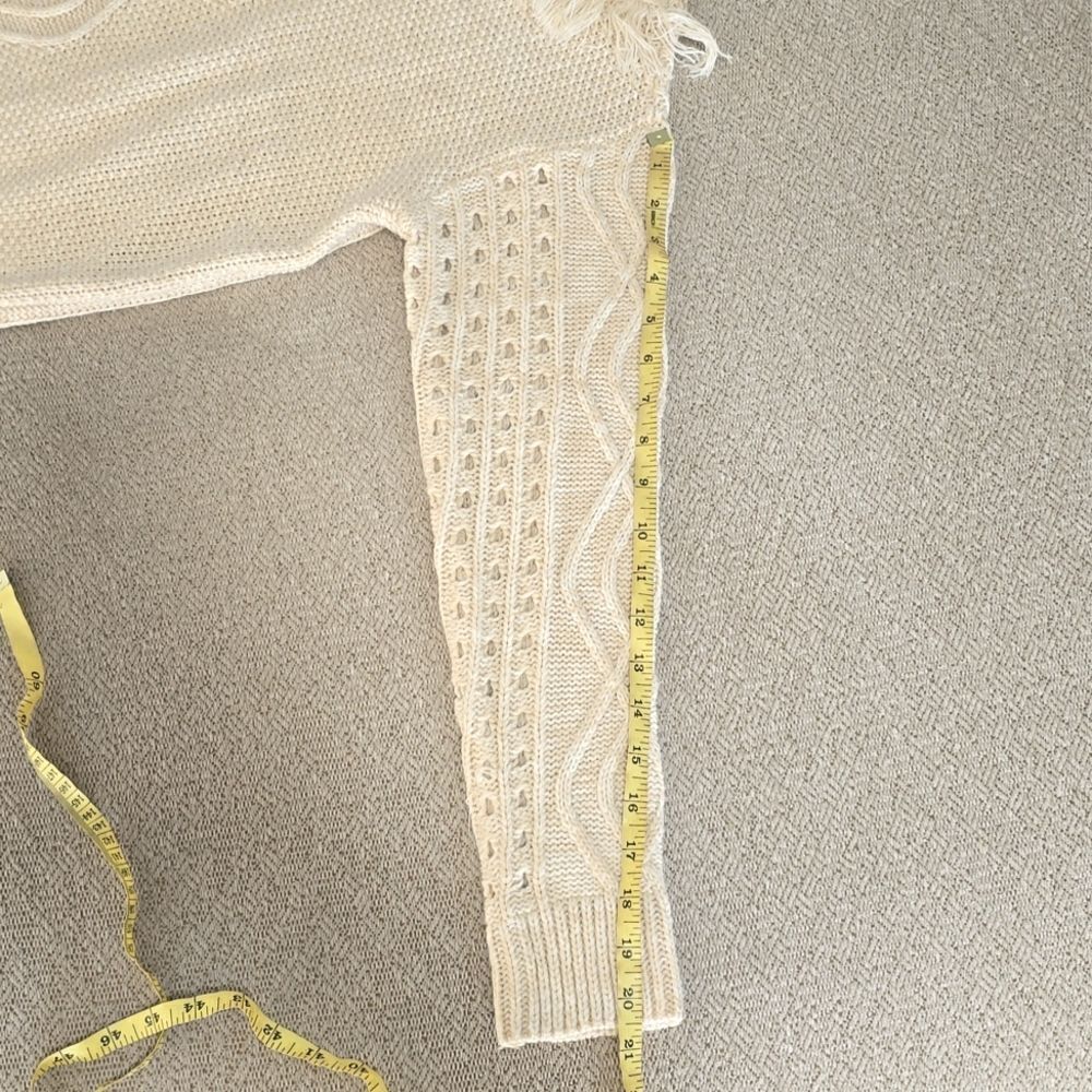Boston Proper Oatmeal Cream Cable Knit Fringe Sweater - Size Large - Picture 10 of 14